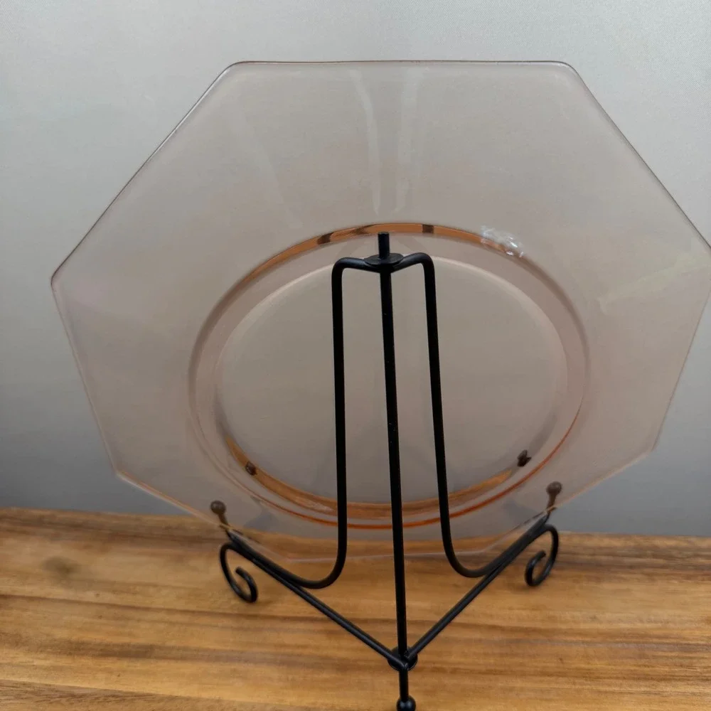 Vintage Pink Depression Glass Hexagon Plate 10.5 Inch Geometric Serving Dish